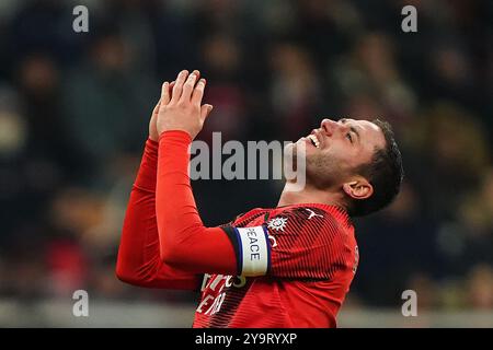 Milan, Italie. 10 janvier 2024. Foto Spada/LaPresse 10 gennaio 2024 - Milano, Italia - sport, calcio - Milan vs Atalanta - Coppa Italia Frecciarossa 2023/2024 - quarti di finale - Stadio San Siro . Nella foto : Davide Calabria (AC Milan);10 janvier 2024 Milan, Italie - sport, calcio - Milan vs Atalanta - Coupe d'Italie Frecciarossa 2023/2024 - San Siro Stadium . Sur la photo : Davide Calabria (AC Milan) ; crédit : LaPresse/Alamy Live News Banque D'Images