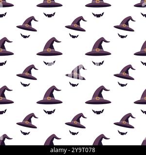 Modèle sans couture d'Halloween avec chapeaux de sorcière Illustration de Vecteur