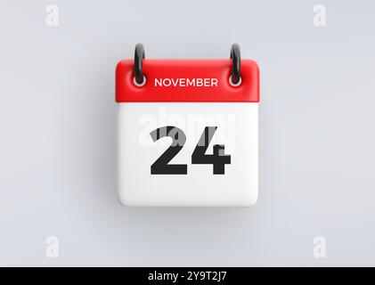 Icône calendrier 3D avec date 24 novembre sur fond gris. Symbole de planification vectorielle. Illustration de Vecteur