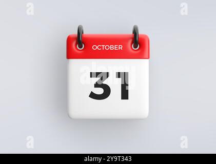 Icône calendrier 3D avec date 31 octobre sur fond gris. Symbole de planification vectorielle. Illustration de Vecteur