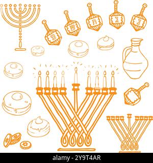 Hanukkah vecteur jaune Clipart Doodle Art Illustration de Vecteur