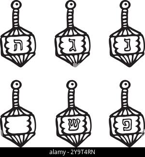 Traditionnel Hanukkah dreidel, Black Outline Doodle style Illustration de Vecteur