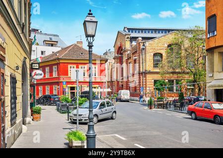 Belle vue urbaine de paysage de la Budapest, rue, live Apartament's gens sur la rue Hongrie. Banque D'Images