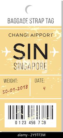 Étiquette de sangle de bagage de l'aéroport de Changi à Singapour datée du 30 janvier 2018, indiquant les détails du vol et les informations de poids Illustration de Vecteur