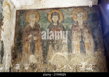 Peintures murales à Agios Georgios Exorinos : église nesorienne, ville fortifiée de Famagouste, Chypre du Nord Banque D'Images