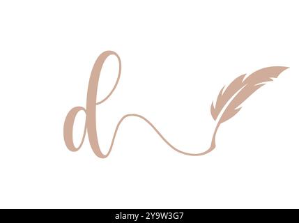 Modèle vectoriel de conception de logo de plume lettre D. Symbole plume Illustration de Vecteur
