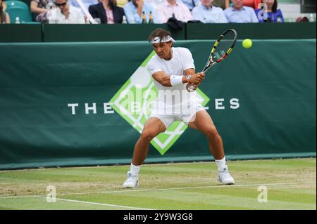 FICHIERS PHOTOS. 11 octobre 2024. Rafael Nadal, joueur de tennis professionnel espagnol de 38 ans, a annoncé qu'il prendrait sa retraite à la fin de la saison. Nadal a remporté 22 grands chelems au cours de sa carrière de tennis. Stoke Poges, Buckinghamshire, 26 juin 2015. Rafael Nadal joue au tennis aux Boodles à Stoke Park, Stoke Poges, Buckinghamshire. Crédit : Maureen McLean/Alamy Banque D'Images