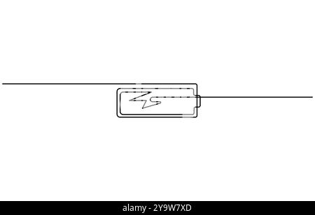 Un dessin en trait continu de la charge de la batterie. Symbole de boulon de foudre et signe de type d'énergie électrique dans un style linéaire simple Illustration de Vecteur