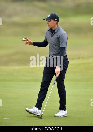 19 juillet 2019, Jordan Spieth lors de la deuxième manche du tournoi de golf Open Championship au Royal Portrush Golf Club - Dunluce course. Comté d'Antrim, Irlande du Nord. Banque D'Images