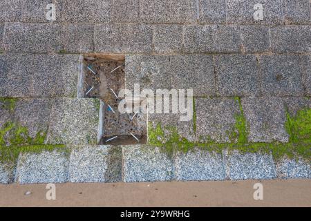 Des réparations majeures sont prévues pour protéger la digue de Filey de toute détérioration ultérieure Banque D'Images