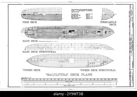 Ship Balclutha, 2905 Hyde Street Pier, San Francisco, San Francisco County, CA dessins de Survey HAER Illustration de Vecteur