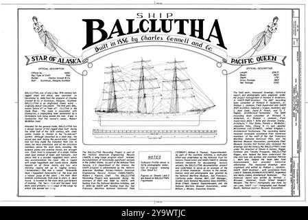 Ship Balclutha, 2905 Hyde Street Pier, San Francisco, San Francisco County, CA dessins de Survey HAER Illustration de Vecteur