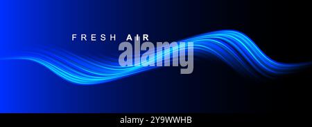 Onde de gradient futuriste bleue. Débit d'air. Arôme frais. Arrière-plan de lignes courbes 3D. Illustration de Vecteur