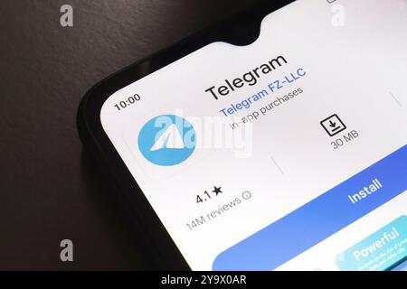 11 octobre 2024, Brésil. Dans cette illustration photo, le logo de l'application Telegram est affiché sur l'écran d'un smartphone Banque D'Images