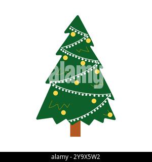 Jolie collection d'arbres de noël décorés Illustration de Vecteur