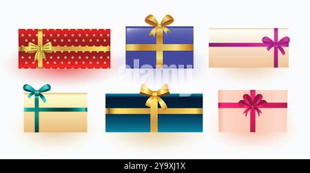 lot de boîtes cadeau isolées enveloppées de papier coloré pour le motif de noël Illustration de Vecteur