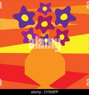 Fleurs stylisées dans un vase . Design vectoriel de dessin animé audacieux et ludique Illustration de Vecteur