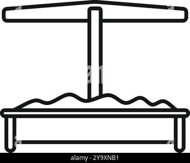 Bac à sable avec auvent protégeant du soleil, équipement de jeux pour enfants pour la maternelle, icône vectorielle noire et blanche simple Illustration de Vecteur