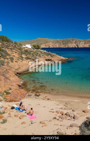 Grèce, Cyclades, île de Mykonos, plage d'Agios Sostis Banque D'Images