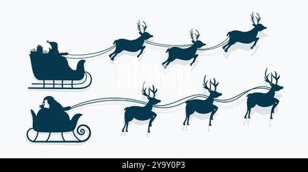 ensemble de santa claus isolé volant sur traîneau avec renne desgin pour noël Illustration de Vecteur