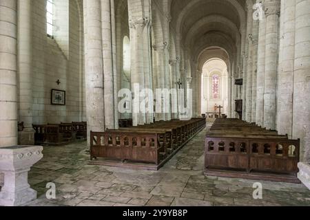 France, Vendée, Nieul sur l'Autise, abbaye royale Saint-Vincent fondée en 1069, abrite le tombeau d'Aénor de Châtelleraut, mère d'Aliénor d'Aquitaine, l'église abbatiale dont les murs s'écartent Banque D'Images