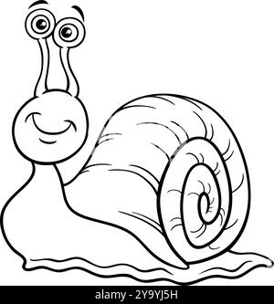 Illustration de dessin animé de la page de coloration drôle de personnage d'animal d'escargot Illustration de Vecteur