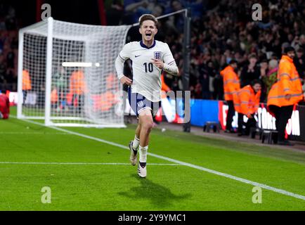 L'anglais James McAtee célèbre avoir marqué le deuxième but de son équipe lors du match de qualification du groupe F pour le championnat UEFA Euro U21 au Vitality Stadium de Bournemouth. Date de la photo : vendredi 11 octobre 2024. Banque D'Images