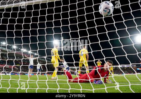 L'anglais James McAtee célèbre avoir marqué le deuxième but de son équipe lors du match de qualification du groupe F pour le championnat UEFA Euro U21 au Vitality Stadium de Bournemouth. Date de la photo : vendredi 11 octobre 2024. Banque D'Images