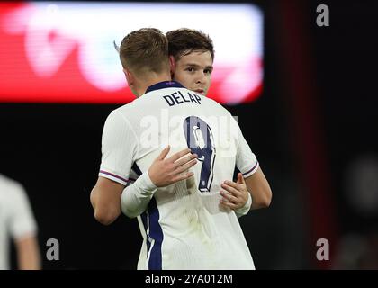 Bournemouth, Royaume-Uni. 11 octobre 2024. Liam Delap et James McAtee d'Angleterre célèbrent le match de qualification pour le Championnat d'Europe des moins de 21 ans de l'UEFA au Vitality Stadium de Bournemouth. Le crédit photo devrait se lire : Paul Terry/Sportimage crédit : Sportimage Ltd/Alamy Live News Banque D'Images