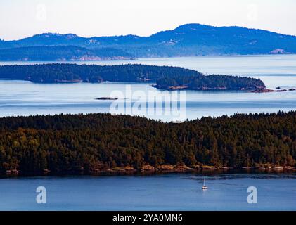 Vue au sud de Reginald Ridge, regardant d'autres îles Gulf, Salt Sprng Island, BC, Canada. Banque D'Images