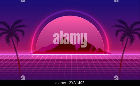 Fond de paysage de perspective rétro inspiré avec vecteur d'effet de lumière LED laser Illustration de Vecteur