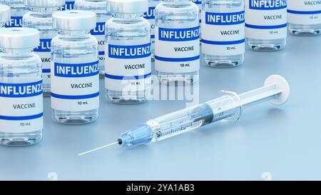 Illustration conceptuelle d'un vaccin contre la grippe. Banque D'Images