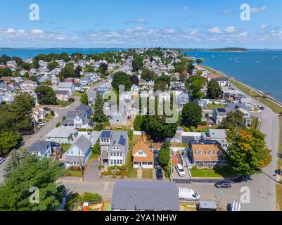 Vue aérienne des maisons résidentielles historiques à Houghs Neck dans la ville de Quincy, Massachusetts ma, États-Unis. Banque D'Images