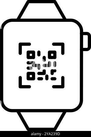 Montre intelligente avec code qr dessus. Accès rapide par numérisation. Pixel Perfect, icône de vecteur de contour modifiable Illustration de Vecteur