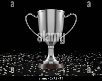 Coupe trophée argentée sur fond blanc. illustration 3d. Banque D'Images