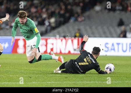 MELBOURNE, AUSTRALIE, 24 MAI : Jay Turner-Cooke de Newcastle United est affronté par Mathew Leckie de A-League All Stars Men lors du Global Football We Banque D'Images