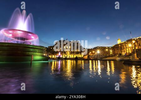 Londres, Angleterre, 8 mars 2012 : Trafalgar Square dans la nuit. Exposition longue durée et prise de vue de nuit. Europe Banque D'Images