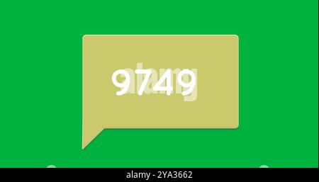Image de nombres augmentant dans une bulle de message bronzée sur un fond vert 4k Banque D'Images