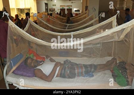 Dhaka, Bangladesh. 10 octobre 2024. Les patients reçoivent un traitement médical car ils souffrent de dengue dans un hôpital de Dhaka, au Bangladesh, le 11 octobre 2024. Photo Habibur Rahman/ABACAPRESS. COM Credit : Abaca Press/Alamy Live News Banque D'Images