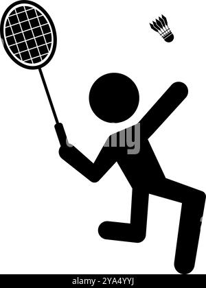 Icône de silhouette de joueur de badminton. Vecteur modifiable. Illustration de Vecteur