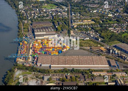 Luftbild, logport II zwei Container terminal am Fluss Rhein, Wanheim-Angerhausen, Duisburg, Ruhrgebiet, Rhénanie-du-Nord-Westphalie, Deutschland ACHTUNGxMINDESTHONORARx60xEURO *** vue aérienne, logport II deux terminaux à conteneurs sur le Rhin, Wanheim Angerhausen, Duisbourg, région de la Ruhr, Rhénanie du Nord-Westphalie, Allemagne ATTENTIONxMINDESTHONORARx60xEURO Banque D'Images