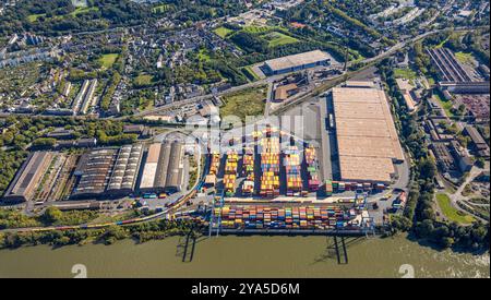 Luftbild, logport II zwei Container terminal am Fluss Rhein, Wanheim-Angerhausen, Duisburg, Ruhrgebiet, Rhénanie-du-Nord-Westphalie, Deutschland ACHTUNGxMINDESTHONORARx60xEURO *** vue aérienne, logport II deux terminaux à conteneurs sur le Rhin, Wanheim Angerhausen, Duisbourg, région de la Ruhr, Rhénanie du Nord-Westphalie, Allemagne ATTENTIONxMINDESTHONORARx60xEURO Banque D'Images