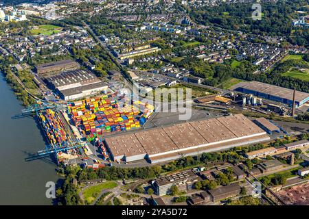 Luftbild, logport II zwei Container terminal am Fluss Rhein, Wanheim-Angerhausen, Duisburg, Ruhrgebiet, Rhénanie-du-Nord-Westphalie, Deutschland ACHTUNGxMINDESTHONORARx60xEURO *** vue aérienne, logport II deux terminaux à conteneurs sur le Rhin, Wanheim Angerhausen, Duisbourg, région de la Ruhr, Rhénanie du Nord-Westphalie, Allemagne ATTENTIONxMINDESTHONORARx60xEURO Banque D'Images