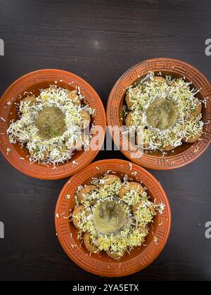 Image de panipuri indien de nourriture de rue. C'est une nourriture de rue commune dans le sous-continent indien. Il est souvent épicé avec du chutney de tamarin, de la poudre de Chili, o Banque D'Images