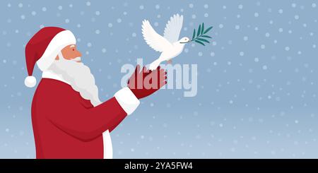 Père Noël et colombe avec un rameau d'olivier : Noël et concept de paix Illustration de Vecteur