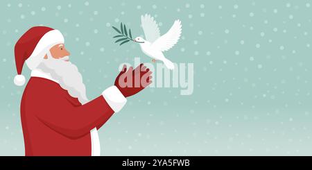 Père Noël et colombe avec un rameau d'olivier : Noël et concept de paix Illustration de Vecteur
