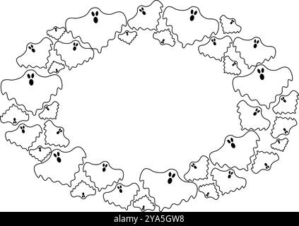 Vecteur de dessin animé halloween modèle fantôme cadre ovale. Pour la décoration de cartes postales, travaux de conception, conception de tissus et textiles, souvenirs, emballage de Illustration de Vecteur