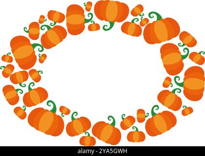 Cadre ovale de dessin animé avec des citrouilles pour les vacances d'automne jour de Thanksgiving. Décor vectoriel avec place pour le texte. Lime de coupe de gabarit. Coupe silhouette Cardmaki Illustration de Vecteur