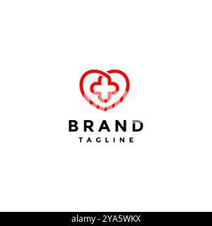 Icône de coeur avec symbole de santé à l'intérieur de la conception de logo. Symbole de coeur et icône plus dans une conception de ligne continue. Illustration de Vecteur