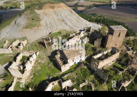 Village abandonné de l'ESE, Saragosse, Aragon, Espagne Banque D'Images